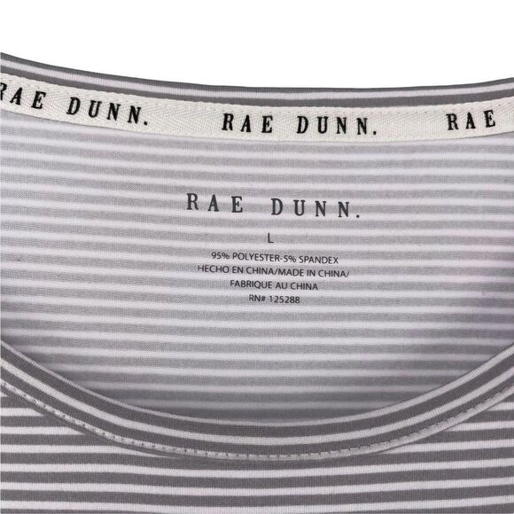 Rae Dunn Good Vibes Sleep Shirt Womens Size L Short Sleeve Striped Lounge PJs - Picture 5 of 5